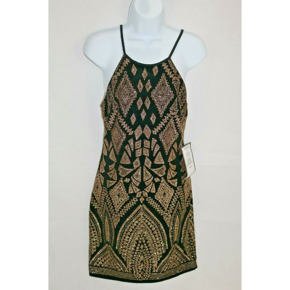 Jump Womens Dress Juniors Black Gold Glitter Party - Picture 2 of 12